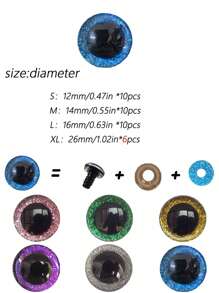 10pcs Of Doll Shining Eyes, 12-26mm Black Plastic Swinging Activity Eyes With Washers - Perfect For Teddy Bears, Puppets And DIY Crafts, Colorful Needle Eye