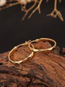 1 Pair Stainless Steel 18K Gold-Plated Diamond-Cut Round Hoop Earrings, Fashion Versatile Elegant Accessories For Women, Suitable For Daily Wear, Great Gift For Girlfriend,Holiday