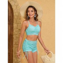 Bikini Sets For Women Floral Print Top And Drawstring Side Shorts Bikini Bathing Suits 2 Piece Swimsuit - Mint Green Floral - View 3
