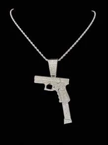1pc Gun Shaped Pendant & Miami Cuban Chain, Fashion Hip Hop Necklace For Men & Women, Suitable For Daily Wear Or Party, 2 Chain Styles Available