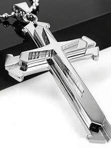 Simple 3-Layer Cross Pendant Necklace, Stainless Steel Chain, Fashionable Necklace Charm, Party Accessory Gift - Necklace - View 10