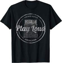 Camiseta de guitarrista de guitarra eléctrica vintage que toca fuerte con amplificador - Negro - Ver 1