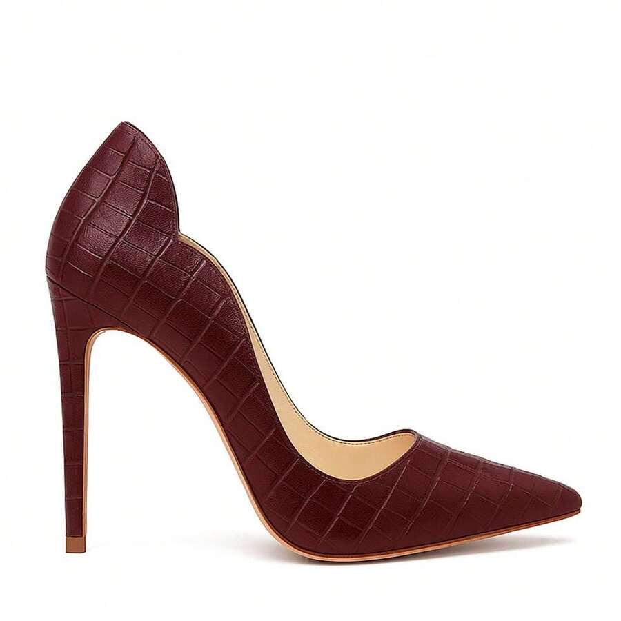 Royalz Croco High Heel Pumps With Curved Heels In Burgundy Wine