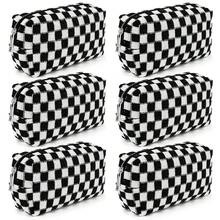 Checkered Makeup Bag Preppy Cosmetic Bag Bulk Blue Makeup Pouch Travel Toiletry Bag Organizer Cute Makeup Brushes Storage Bag Women Fashion - 黑色 - 查看 1