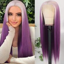 Gorgeous Ombre Blue Synthetic Lace Front Wigs 26 Inch Pre Plucked Long Straight Hair Wigs Glueless Blue White Ombre Colored Wigs Soft Christmas Wigs Heat Resistant Ombre Blue Lace Front Wigs For Fashion Women Perfect For Daily Wear & Parties - 漸層紫 - 查看 2