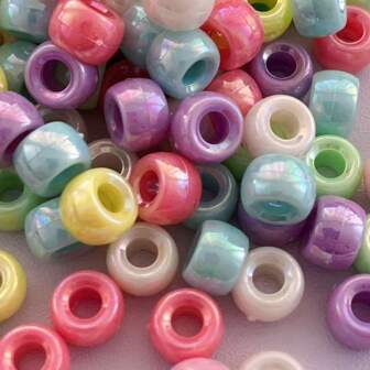 100pcs/Pack Assorted Shiny Colored Large Hole Pony Beads, Random Colors, Great For Braids
