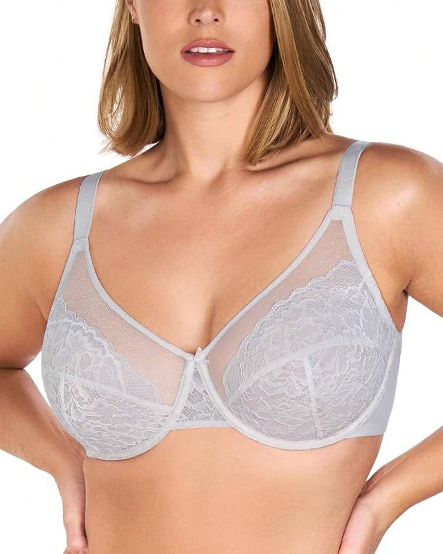 Minimizer Bras Women Full Coverage Underwire Bras Plus Size Lifting Lace Bra Heavy Breast - 淺灰色 - 查看 1