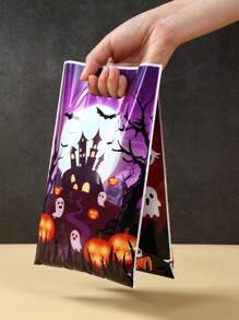 10/25/50 Stücke orange-lila Halloween Geschenktaschen, gruselige Kürbis Hexe Geist Burg gemusterte Geschenktaschen, Halloween Party Geschenkdekorationstaschen, Trick or Treat, Halloween Feier Geschenkverpackung Plastiktaschen, Horror Themenparty Dekorationszubehör, Halloween kleine Geschenkverpackungstaschen, Küchen Verpackungszubehör, Halloween Dekorationen, Halloween Geschenke, Party Gastgeschenke