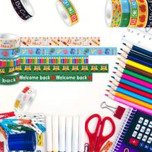 Set de 12 piezas/6 piezas/1 pieza de cintas washi con temática escolar, cinta adhesiva decorativa, pegatinas hechas a mano multicolor para manualidades, envolver regalos y proyectos DIY, colores y estilos aleatorios para la temporada de regreso a clases, útiles escolares