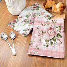 1set/2pcs/4pcs Elegant And Beautiful Rose Patterns Dish Towel, Scouring Pad, Suitable For Restaurant, Kitchen, Bathroom, Daily Decoration, Family Party Decoration, Home Decoration, Household Items, As Gifts