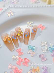20 件哑光蝴蝶美甲饰品 - 半透明果冻蝴蝶结，手工制作的 3D 美甲装饰 - 彩色 - 查看 2
