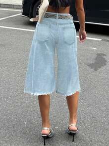 Women's Distressed Asymmetrical Hem Denim Capri Pants