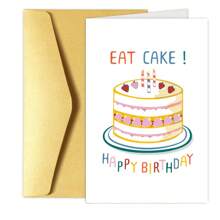 1 张趣味生日贺卡，带信封 - “吃蛋糕！”设计，彩色草莓和蛋糕插图，非常适合家人、朋友、同事 - 英语语言、生日派对装饰、学校用品、返校