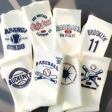 1/5 أزواج جوارب طاقم رياضية نسائية لافتات وخطوط ملونة، قابلة للتنفس، جوارب للأزواج