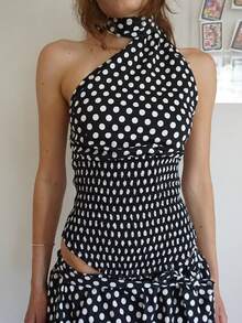 Women Summer Gingham Skirts Set Y2K Sleeveless Halter Crop Top Backless Camisole With Low Waist Bow Belted Bubble Skirt 2 Piece Outfit - 黑色 - 查看 3