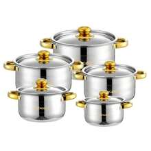 High- Quality Cookware Set - Stainless Steel, 5 Pots With 5 Lids - Dual Handles, Suitable For Home And Restaurant Use, Ideal For Healthy Cooking - Silver-5-piece Set - View 10