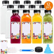 12/40pcs Empty Plastic Juice Bottles With Caps, Reusable Clear Bulk Beverage Containers For Juice, Milk And Other Beverages, 12oz/16oz, For Party - Clear - View 6