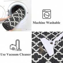 Alfombra de pasillo antideslizante, alfombra de piso de cocina, alfombras de pasillo con patrón geométrico, lavable a máquina, alfombra de área para entrada, baño - Negro - Ver 8