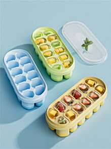 1pc Large Capacity Ice Cube Tray With Lid, Easy Release, For Home Kitchen Freezer, Green