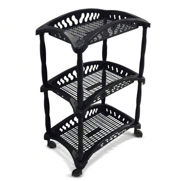 Fruteira Vertical Organizador Frutas Para Cozinha C/ Rodinhas 3 Andares Branco Preto