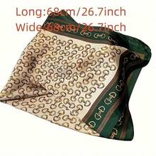 1pc 26.7 Inch Vintage Metal Buckle Printed Square Scarf - 100% Polyester Imitation Lightweight Neckerchief - A - View 3