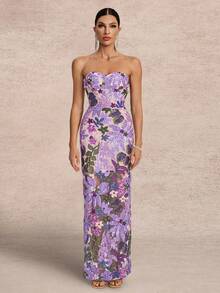 Elegant Sequin Zipper Backless High Slit Party Dress, Suitable For Wedding Guests