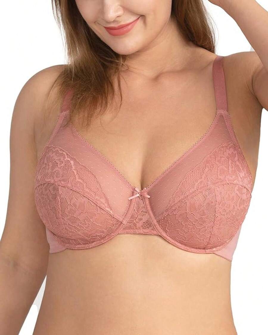Minimizer Bras Women Full Coverage Underwire Bras Plus Size Lifting Lace Bra Heavy Breast - Light Coral - View 1