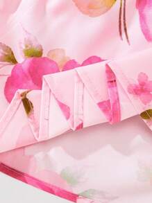 2pcs Baby Girl Cute And Elegant Bow Decor Camisole Dress With Mini Jacket Set, Rose Red