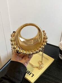 精致时尚迷你手提包，女士新款时尚多功能亚克力餐饮包，高档时尚斜挎包 - 金色 - 查看 2