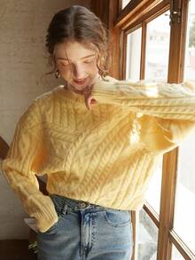 Elegant Women's Chic Autumn Winter Knit Sweater Thick French Style Loose Pullover Long Sleeve Round Neck Jumper Back To School Fall Women Clothes Autumn Winter Christmas Thanksgiving New Year Chic (Pattern Random)