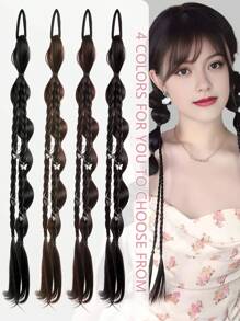 Long Braided Ponytail Extension With Hair Tie Straight Wrap Around Hair Extensions Ponytail Natural Soft Synthetic Hair Piece For Women Daily Wear