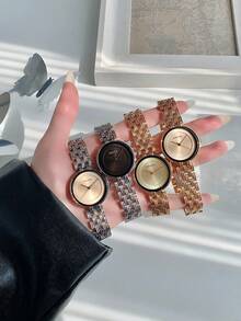 1 pieza Reloj de cuarzo elegante y de moda con esfera redonda de acero inoxidable, adecuado para uso diario, aniversario, cumpleaños, como regalo, para tiempo libre y negocios - Unitalla - Ver 3