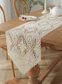 1pc Vintage Crochet Elegant Hollow Out Table Runner, Simple Style, Suitable For Home, Dining Room, Coffee Table, Chest Of Drawers, Home Decor, Holiday Decor, Dinner Party, All Season, Multi-Size Options