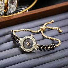 1 pieza Reloj de cuarzo con diseño de hoja de rhinestone colorido, ajustable, para uso en fiestas, de moda