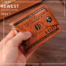 Men's Fashion Classic Wallet Vintage 100 US Dollar Pattern Wallet Multi Card Slot Zipper Coin Compartmen PU Leather Classic Short Wallet For Men Money Wallet Mini Wallet Purse Wallet Men Wallet Leather Small Wallet