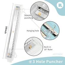 AEFFNOC Perforadora de 3 agujeros, perforadora portátil de 3 agujeros para carpeta, perforadoras de tres agujeros con regla de 10 pulgadas, perforadora de 3 anillos, capacidad de 5 hojas, para escuela y oficina (blanco) - Blanco - Ver 3