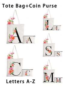 Name Initials A-Y Letter Pattern Tote Bag,Crossbody Bags For Women,Lightweight Casual Minimalist Large Capacity Top Handle Bag Double Handle For Teen Girls Women College Students,Rookies & White-Collar Workers Perfect For Office,College,Work ,Business,Commute,Outdoors, Travel, Outings. - Multicolor - View 1