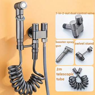 4-Piece Set Of Stainless Steel Toilet, Manual Bathtub And Shower Head, One-In-Two-Out Double Angle Control Valve, Bathroom Faucet Diverter, Bathroom Stainless Steel Pressurized Handheld Spray Gun, Toilet Set For Women's Flushing Device, Adjustable Water Pressure For Bidet Toilet Spray Set