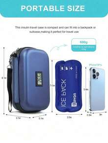 Estuche enfriador de viaje para insulina, aprobado por TSA, refrigerador de medicamentos diabéticos para viaje con termómetro y pantalla de temperatura, organizador refrigerado de medicamentos con 2 paquetes de hielo (Pantalla de temperatura en Fahrenheit) - Azul Marino - Ver 2