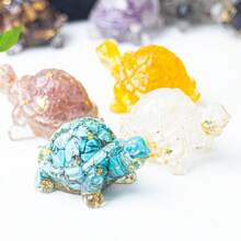 1pc Natural Crystal Chip Resin Mold Turtle Statue Healing Gemstone Golden Foil Orgone Tortoise Figurine Sculpture Pocket Stone For Home Office Feng Shui Decoration Collectible Ornament Best Gifts Birthday Graduation