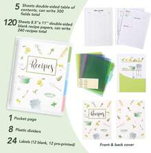 Recipe Book To Write In Your Own Recipes, Large Personal Blank Recipe Notebook, Removable Hardcover Recipe Journal Book Binder With 8 Dividers And 24 Tabs, Hold Up To 240 Recipes