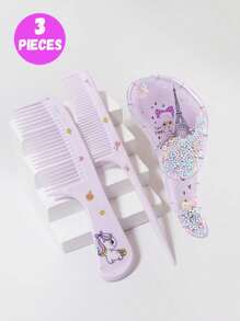 3pcs/2pcs Cartoon Hair Comb Set - Wet And Dry Combing And Styling Brush For All Hair Types, Durable ABS Plastic Handle, Perfect Gift Choice(Purple Unicorn Comb Pattern Random)