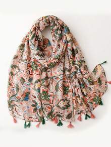 1条女士四季印花围巾，180*85厘米，可作头巾、披肩、防晒围巾、沙滩装，时尚百搭，适合旅行和日常穿着。