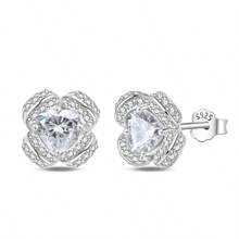 A Pair Of S925 Sterling Silver Diamond Stud Earrings Collection, The Diamond Of Love: Sterling Silver And Diamond Stud Earrings Fashion Collection