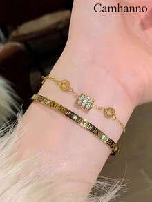 Camhanno 2 Pieces Of Light Luxury Stainless Steel Diamond Bracelet Bracelet Set Is Suitable For Holiday Girlfriends