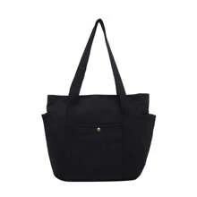 1 pièce/2 pièces Grand sac fourre-tout en canevas, sac à bandoulière avec plusieurs poches, sac de course réutilisable, facile à transporter avec une poignée confortable, pour un usage quotidien et comme cadeau. Sac à main portable pour l'école, le travail et les courses