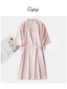 PC 浴袍、新娘和伴娘礼服、首字母长袍、晨袍和睡袍、新娘派对准备服、婚礼仪式和招待会配饰睡衣女士春夏婚礼伴娘睡衣新娘礼服闺蜜派对刺绣浴袍新娘浴袍婚礼派对婚礼用品户外婚礼节日派对用品返校 - 粉色 - 查看 11