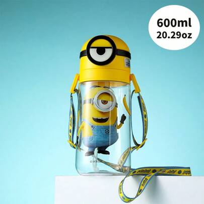 Miniso Bicchiere con cannuccia e tracolla in plastica a forma di Minions da 600 ml, portatile, a prova di perdite, dalla forma unica di Minions, scelta di idratazione personalizzata per studenti e giovani, adatto per scuola, ufficio, palestra, attività all'aperto, viaggi (1 pezzo)