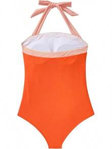 Women Sexy Tummy Control One Piece Swimsuit Halter Retro Bathing Suit - 68 Orange - View 5