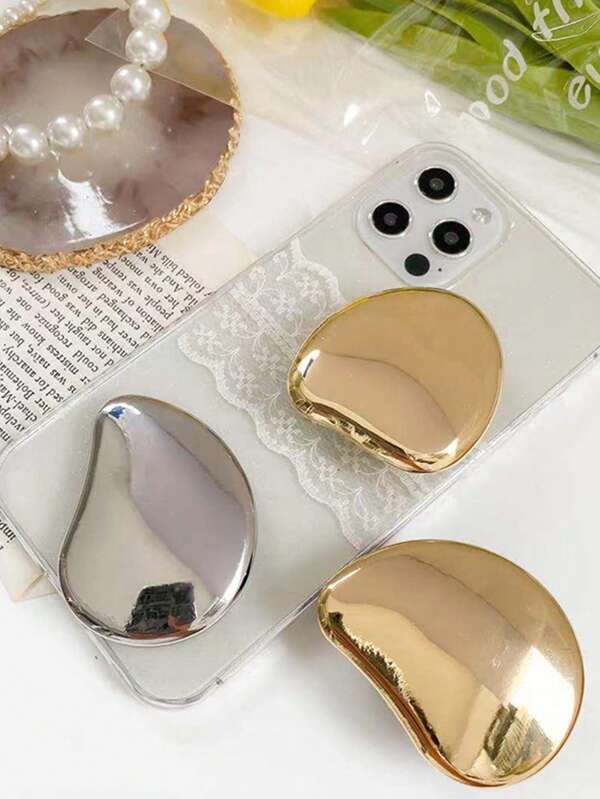 1 Metal Electroplated Mirror Surface Mobile Phone Stand, Adhesive Retractable Sliding Stand, Asymmetric-Shaped Stand, Desktop TV Viewing Wonder Compatible With IPhone, Android Phone, Gift For Birthday, Family, Friends Push-Pull Phone Grip Phone Holder Phone Accessories